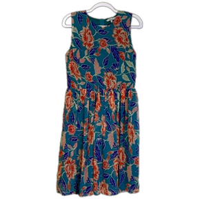 Peacocks Everyday Style Green Floral A-line Dress Size 14 Casual Coastal Grandma